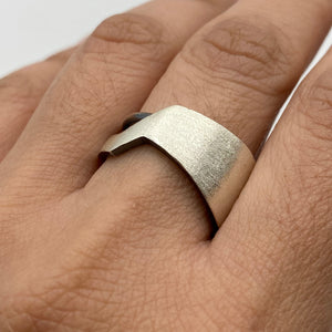 Women's Andromeda Ring - Brush-textured, Patina, Sterling Silver, White Topaz - TIN HAUS Jewelry