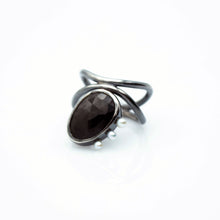Load image into Gallery viewer, Diatom Ring - Sterling Silver, Fine Silver, Black Sheen Sapphire, Freshwater Pearls - Size 7.5 - TIN HAUS