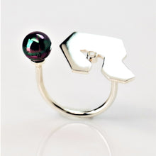 Load image into Gallery viewer, Contemplation Ring 1 in High Polish - Sterling Silver, White Topaz, Peacock Freshwater Pearl - TIN HAUS Jewelry