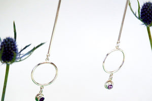 Descend Earrings - Sterling Silver, Amethyst Faceted Stones - TIN HAUS Jewelry