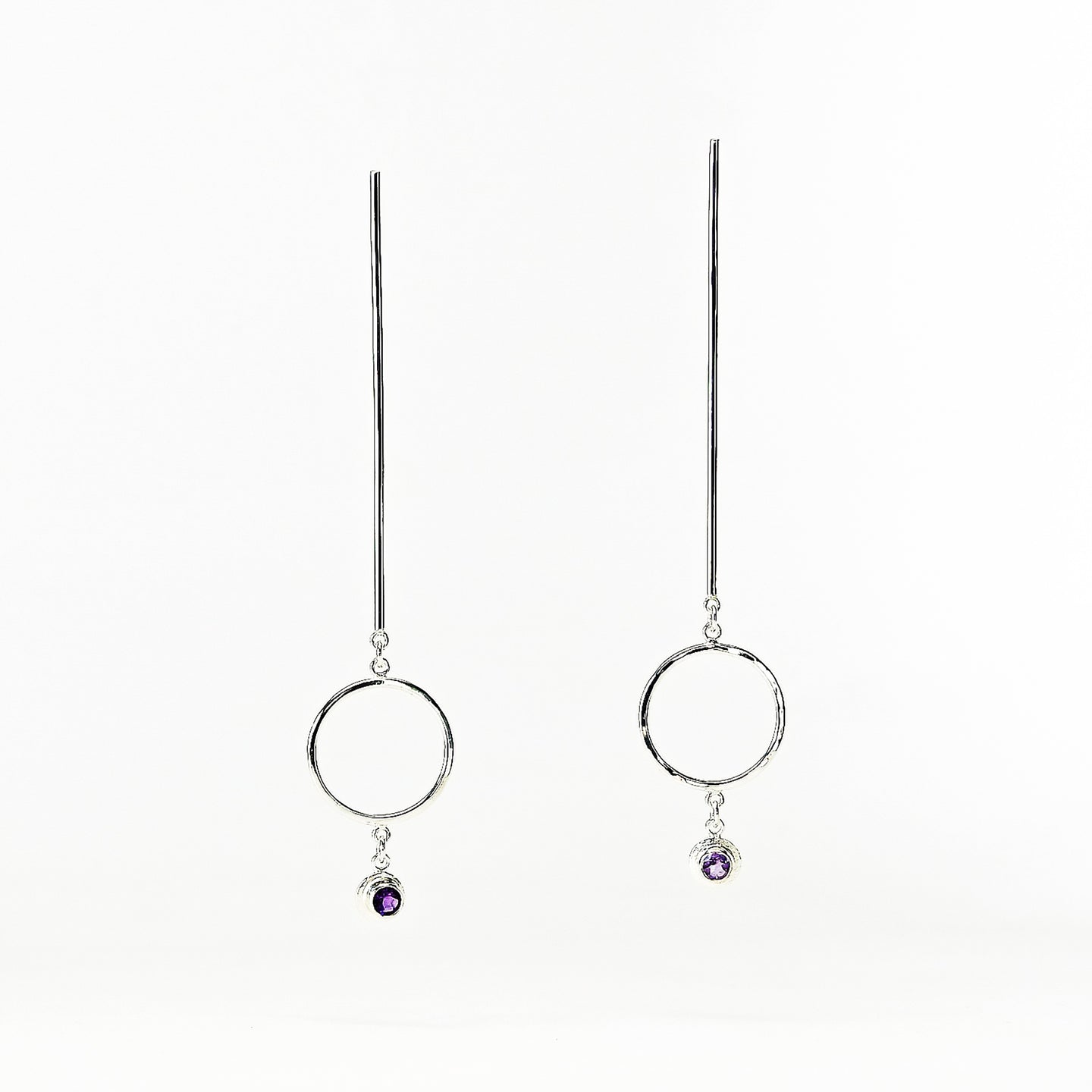 Descend Earrings - Sterling Silver, Amethyst Faceted Stones - TIN HAUS Jewelry