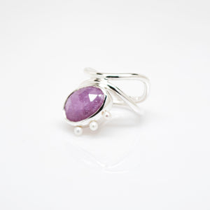 Diatom Ring - Size 6 - Sterling Silver, Pink Sapphire, Freshwater Pearls - TIN HAUS