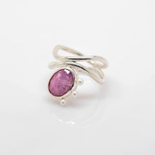 Load image into Gallery viewer, Diatom Ring - Sterling Silver, Pink Sapphire, Pearls - Size 8.5 - TIN HAUS® Jewelry