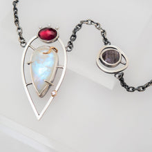 Load image into Gallery viewer, Empress Necklace - Sterling Silver, 14K Yellow Gold, Rainbow Moonstone, Sheen Sapphire, Rhodolite Garnet, White Topaz, Freshwater Pearls - TIN HAUS Jewelry