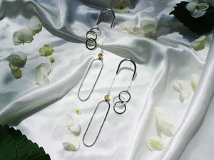 Equilibrium Earrings - Sterling Silver, Gold Rutilated Quartz - TIN HAUS Jewelry