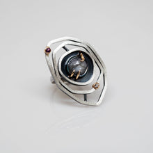 Load image into Gallery viewer, Empress Ring - Sterling Silver, 14K Yellow Gold, Sapphire, Rhodolite Garnet, White Topaz - Size 7.25 - TIN HAUS Jewelry