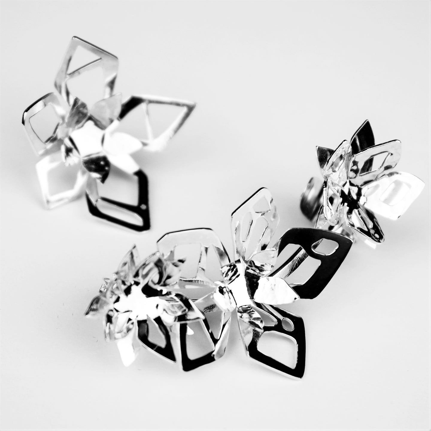 Futuristic Flower Ear Climbers - Sterling Silver, One of a Kind - TIN HAUS Jewelry