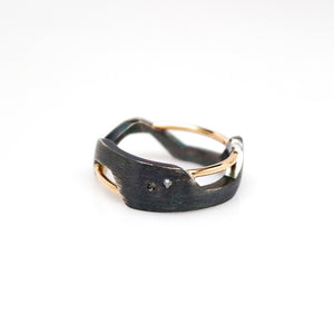 Women's Galaxy Ring - Oxidized, 14KT Yellow Gold, Sterling Silver, White Diamonds - TIN HAUS Jewelry