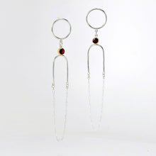 Load image into Gallery viewer, Hatshepsut Earrings - Sterling Silver, 14KT Yellow Gold, Garnet Faceted Stones - TIN HAUS Jewelry