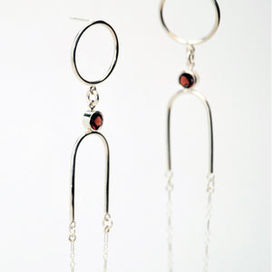 Hatshepsut Earrings - Sterling Silver, Garnet Faceted Stones - TIN HAUS Jewelry
