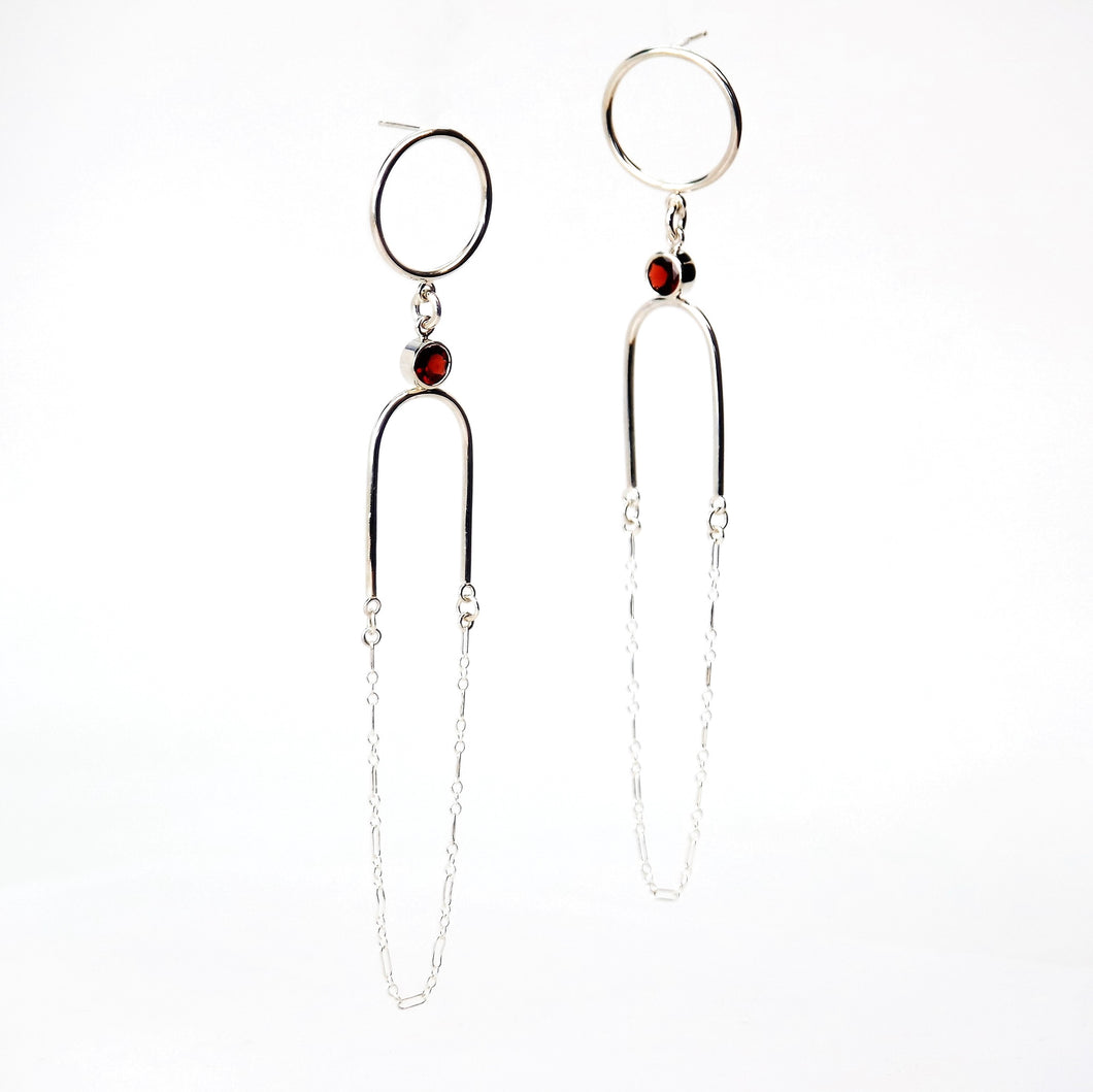 Hatshepsut Earrings - Sterling Silver, Garnet Faceted Stones - TIN HAUS Jewelry