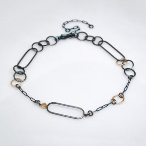 Interlink Oxidized 14KT Yellow Gold Sterling Silver Gold Rutilated Quartz Necklace - TIN HAUS Jewelry