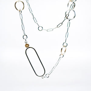 Interlink 14KT Yellow Gold Sterling Silver Gold Rutilated Quartz Necklace - TIN HAUS Jewelry