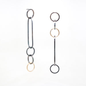 Interlink Earrings - 14KT Yellow Gold, Oxidized Sterling Silver - TIN HAUS Jewelry