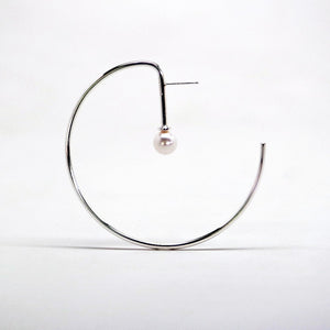 Lunar Loop White Pearl Hoop Earrings - Sterling Silver, Freshwater or Vegan Friendly Pearls - TIN HAUS Jewelry