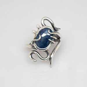 Medusa Ring - Sterling Silver, Blue Sapphire, Fresh Water Pearls - TIN HAUS Jewelry