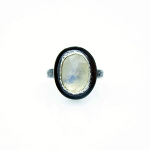 Rainbow Moonstone Abyss Ring - Fine Silver, Sterling Silver - Size 7.25 - TIN HAUS