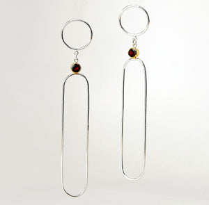 Nefertiti Earrings - Sterling Silver, 14KT Yellow Gold, Garnet Faceted Stones - TIN HAUS Jewelry