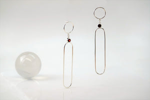 Nefertiti Earrings - Sterling Silver, Garnet Faceted Stones - TIN HAUS Jewelry