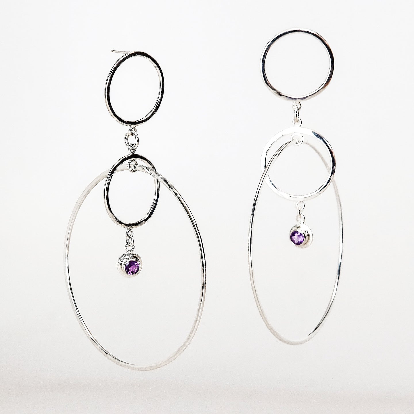 Orbs Earrings - Sterling Silver, Amethyst Faceted Gemstones - TIN HAUS Jewelry