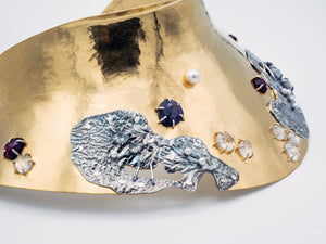 Origins Collar Necklace - 14k Plated-Brass, Sterling Silver, Multi-Sapphire, White Topaz, Rhodolite Garnet, Freshwater Pearls - One Size - TIN HAUS