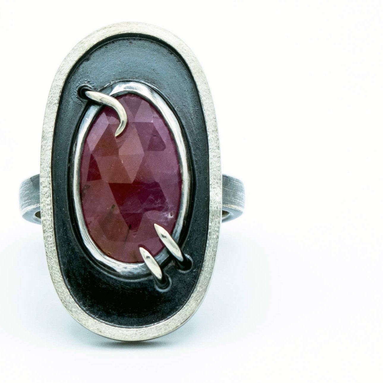 Pink Sapphire Shadow Box Ring - OOAK - Size 7 - TIN HAUS Jewelry