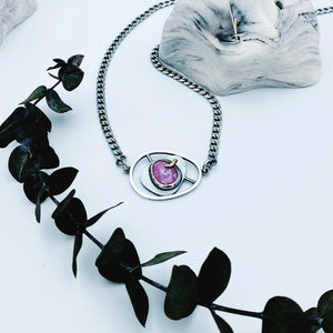 Pink Sheen Sapphire Abyss Necklace - Sterling Silver, 14K Yellow Gold, Pink Sapphire - TIN HAUS