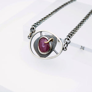 Pink Sheen Sapphire Abyss Necklace - Sterling Silver, 14K Yellow Gold, Pink Sapphire - TIN HAUS
