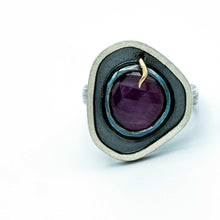 Load image into Gallery viewer, Raspberry Sheen Sapphire Shadow Box Ring - 14K, Sterling Silver - Size 6 - TIN HAUS