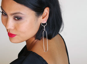 Nefertiti Earrings - Sterling Silver, Garnet Faceted Stones - TIN HAUS Jewelry