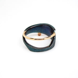 Men's Solar Ring - Brush-textured, Oxidized, 14KT Gold, Sterling Silver, CVD Diamond - TIN HAUS Jewelry