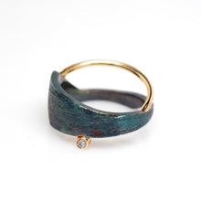 Load image into Gallery viewer, Men&#39;s Solar Ring - Brush-textured, Oxidized, 14KT Gold, Sterling Silver, CVD Diamond - TIN HAUS Jewelry