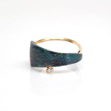Load image into Gallery viewer, Men&#39;s Solar Ring - Brush-textured, Oxidized, 14KT Gold, Sterling Silver, CVD Diamond - TIN HAUS Jewelry