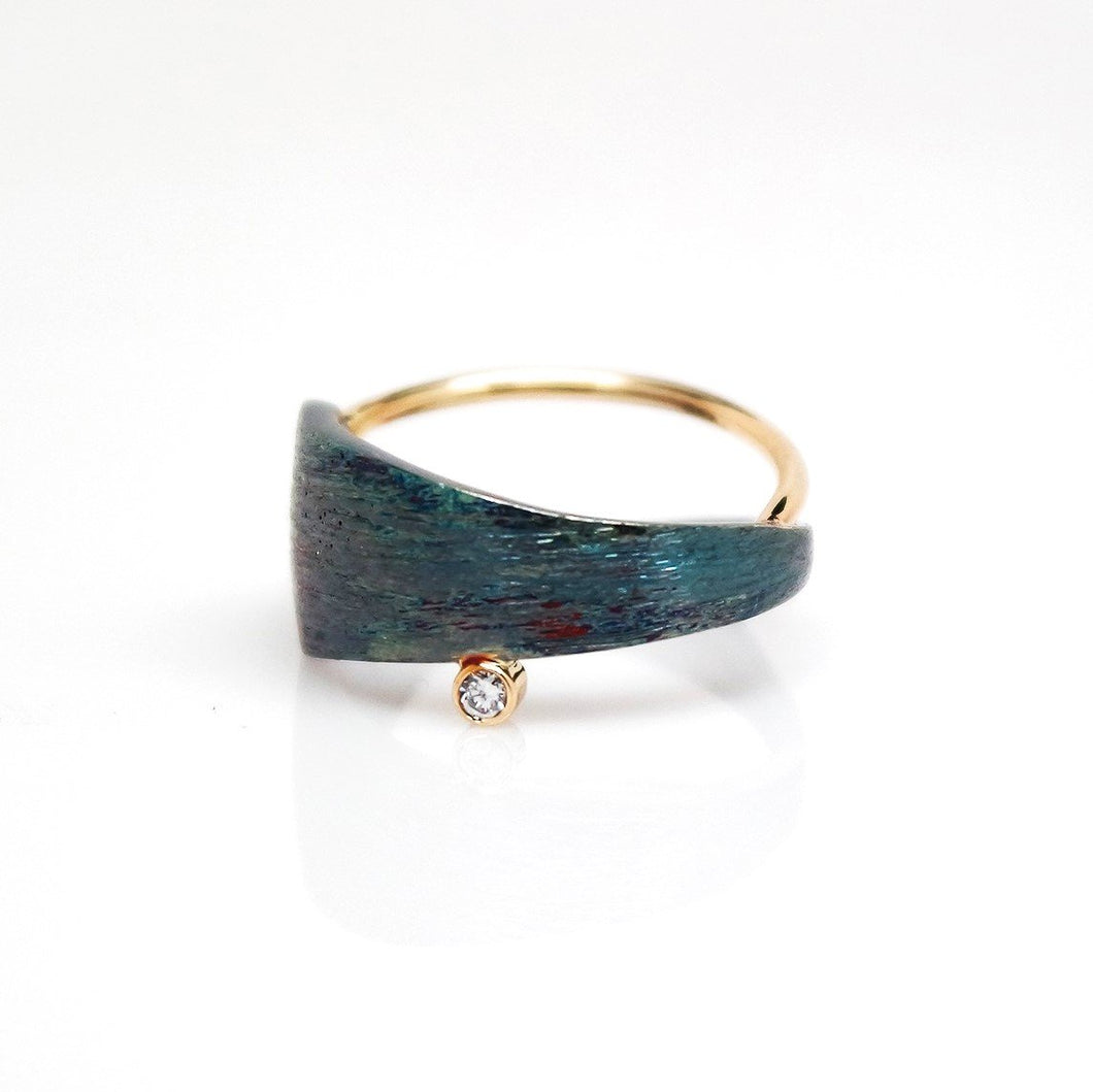 Men's Solar Ring - Brush-textured, Oxidized, 14KT Gold, Sterling Silver, CVD Diamond - TIN HAUS Jewelry