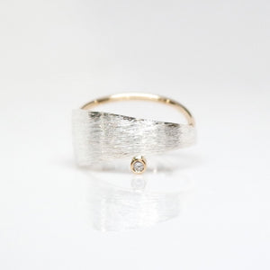 Men's Solar Ring - Brush-textured, Polish, 14KT Gold, Sterling Silver, CVD Diamond - TIN HAUS Jewelry