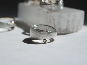 Women's Solar Ring - Brush-textured, Polish, Sterling Silver, White Topaz - TIN HAUS Jewelry