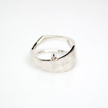 Load image into Gallery viewer, Men&#39;s Solar Ring - Brush-textured, Polish, Sterling Silver, White Topaz - TIN HAUS Jewelry