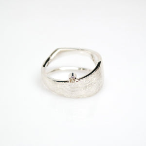 Men's Solar Ring - Brush-textured, Polish, Sterling Silver, White Topaz - TIN HAUS Jewelry