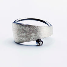 Load image into Gallery viewer, Women&#39;s Solar Ring - Brush-textured, Patina, Sterling Silver, White Topaz - TIN HAUS Jewelry
