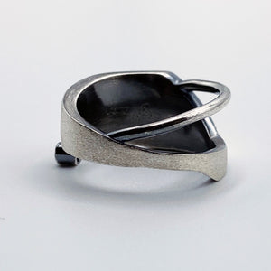 Women's Solar Ring - Brush-textured, Patina, Sterling Silver, White Topaz - TIN HAUS Jewelry