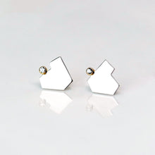 Load image into Gallery viewer, Stillness Studs with Stones, Large - Sterling Silver, 14KT Yellow Gold, Lab Grown Diamonds - TIN HAUS Jewelry