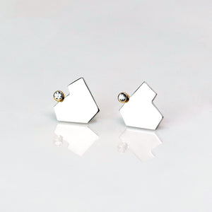 Stillness Studs with Stones, Large - Sterling Silver, 14KT Yellow Gold, Lab Grown Diamonds - TIN HAUS Jewelry