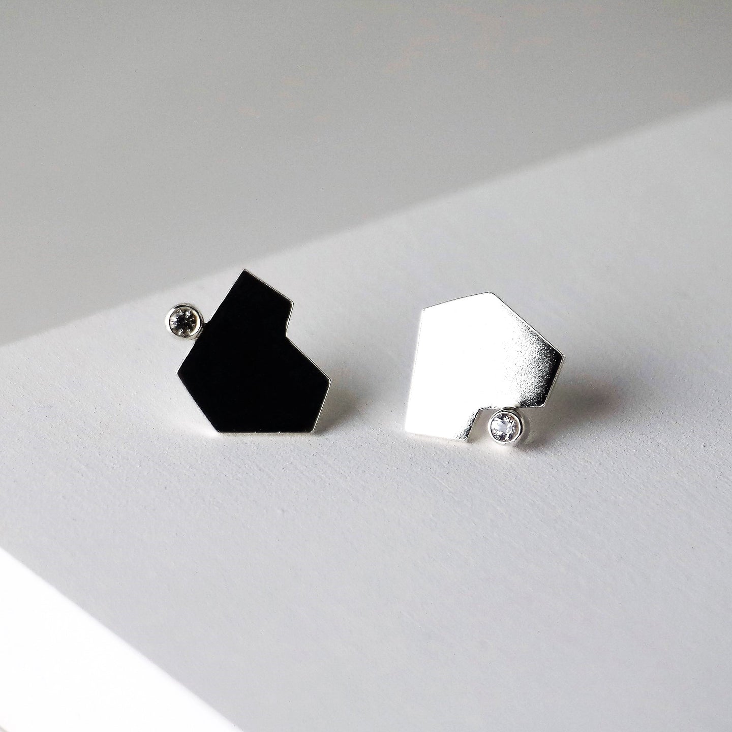 Stillness Studs with Stones, Large - Sterling Silver, White Topaz - TIN HAUS Jewelry