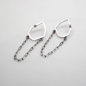 Geo Stud Earrings - Sterling Silver, Rhodolite Garnet - TIN HAUS