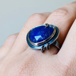 Rosecut Lapis Lazuli Sterling Silver Ring - Size 7