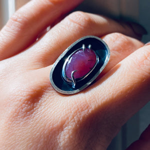 Pink Sapphire Shadow Box Ring - OOAK - Size 7 - TIN HAUS Jewelry